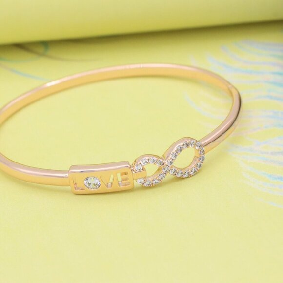 Rose Gold LOVE & Infinity Symbol Bangle with Sparkling Stones, XPBL0476 - Picture 3 of 12